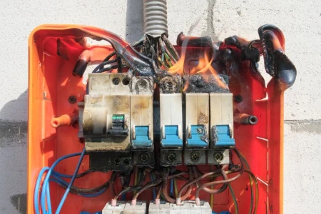 Tablero quemado por sobrecargas electricas